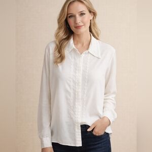 Vintage Tess Women's Cream Embroidered Button-Down Shirt